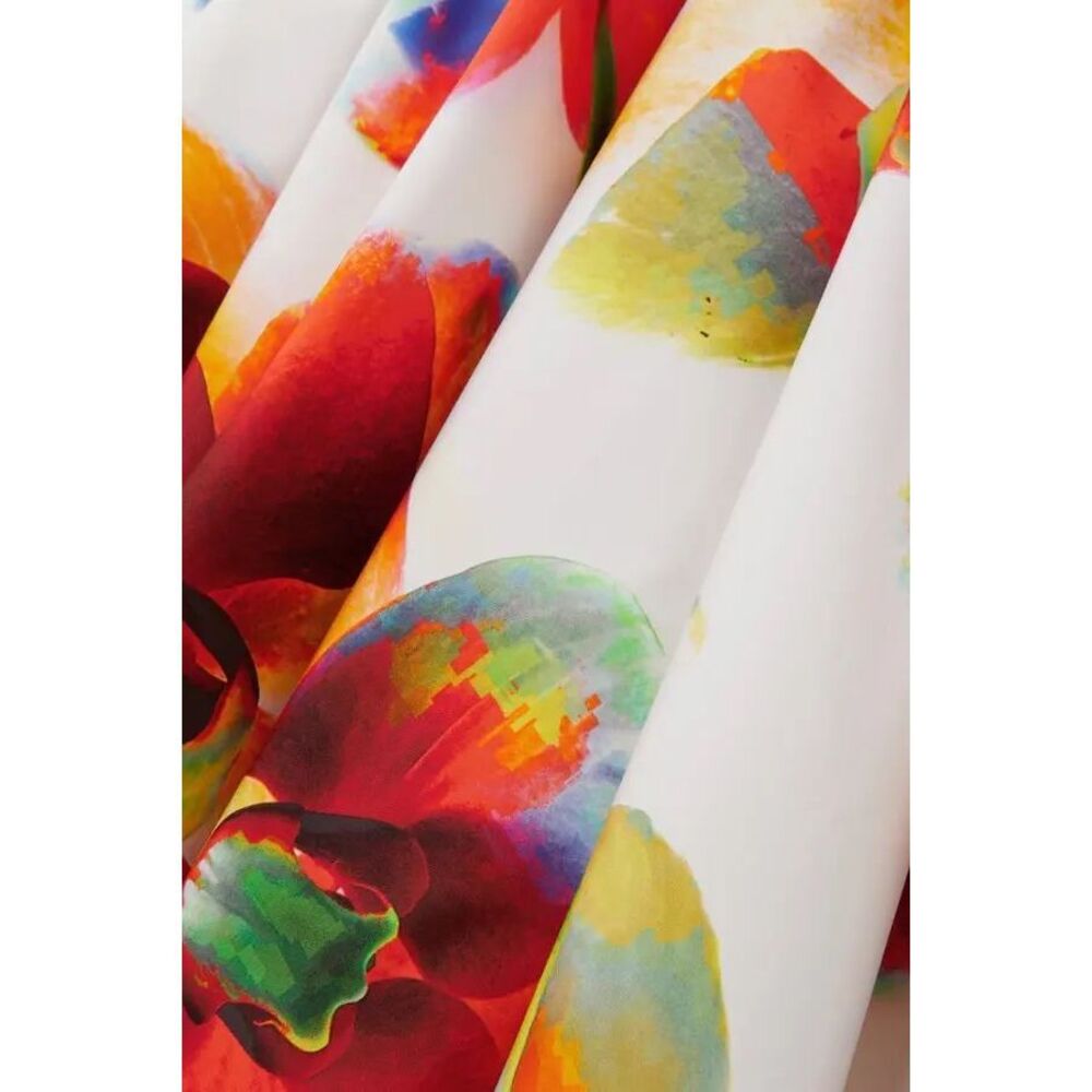 NWT Alexander McQueen Orchid Print A-Line Midi Dress Tropical White Red Size 2 $ - Picture 3 of 12